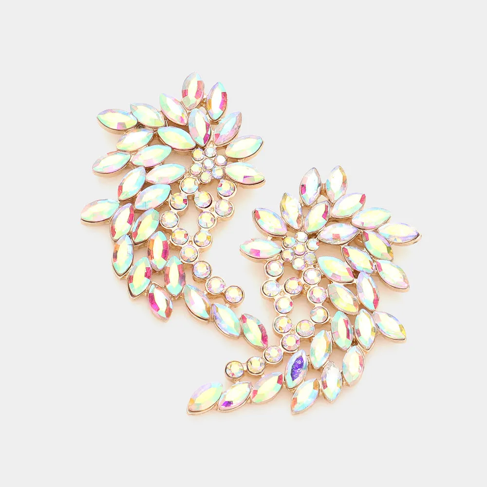 AB Marquise and Round Stone Cluster Angel Wing Pageant Earrings on Gold  | Prom Earrings |  590048