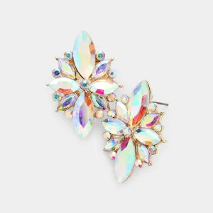 AB Marquise Round Stone Cluster Pageant Earrings on Gold  | Prom Earrings| 478051