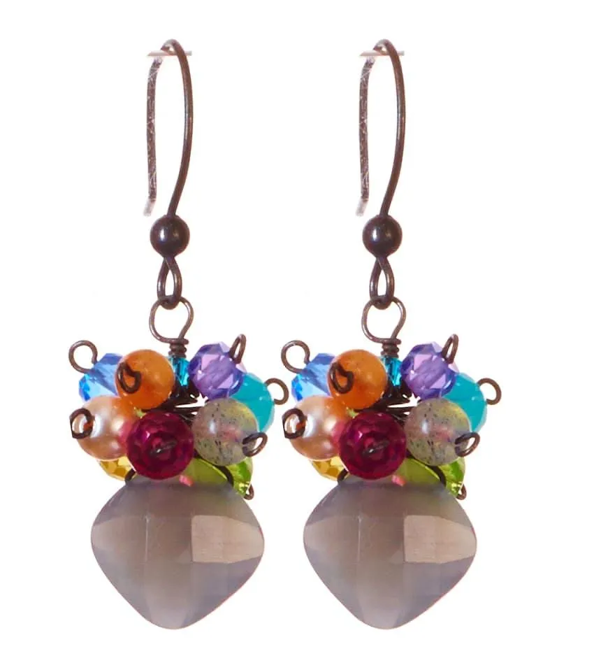 Abby PopArt Oxidized Silver Cluster Earrings