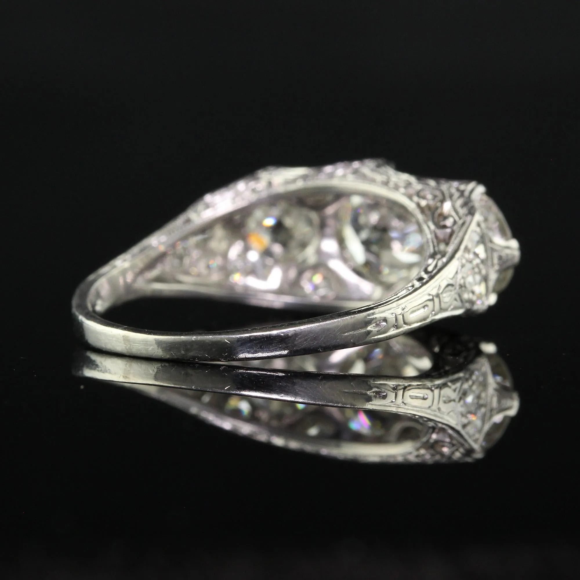 Antique Art Deco Maurice Tishman Platinum Old European Cut Diamond Three Stone Ring - GIA