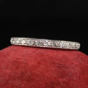Antique Art Deco Platinum Single Cut Diamond Engraved Eternity Band - Size 6.5