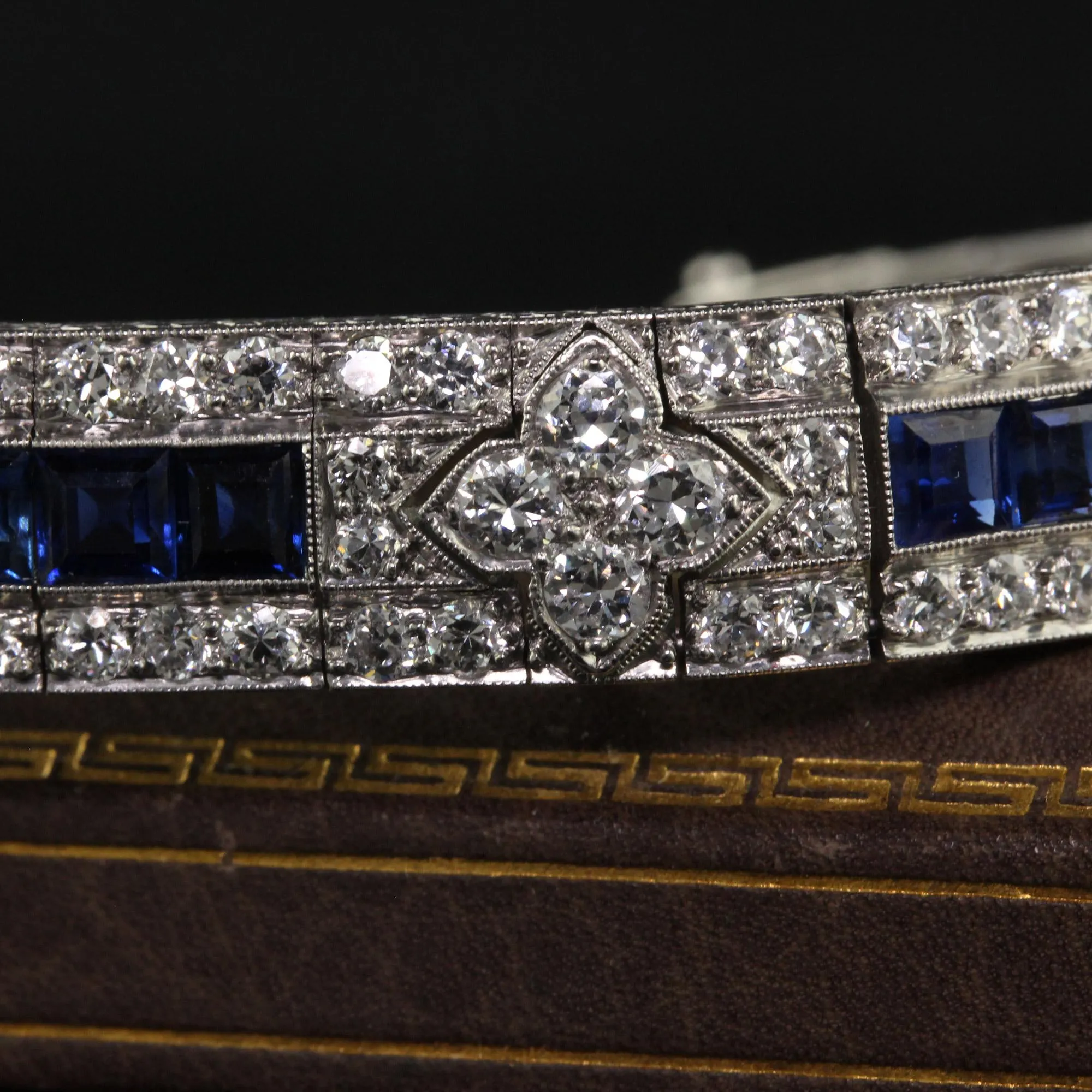 Antique Art Deco Raymond Yard Old Euro Diamond and Sapphire Bracelet - GIA