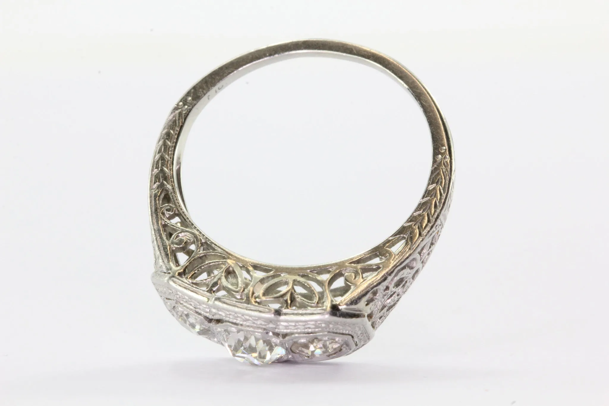 Antique Art Nouveau 18K White Gold & Platinum 3 Stone Diamond Engagement Ring