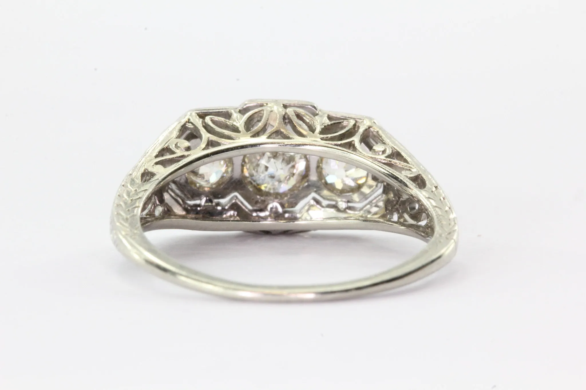 Antique Art Nouveau 18K White Gold & Platinum 3 Stone Diamond Engagement Ring