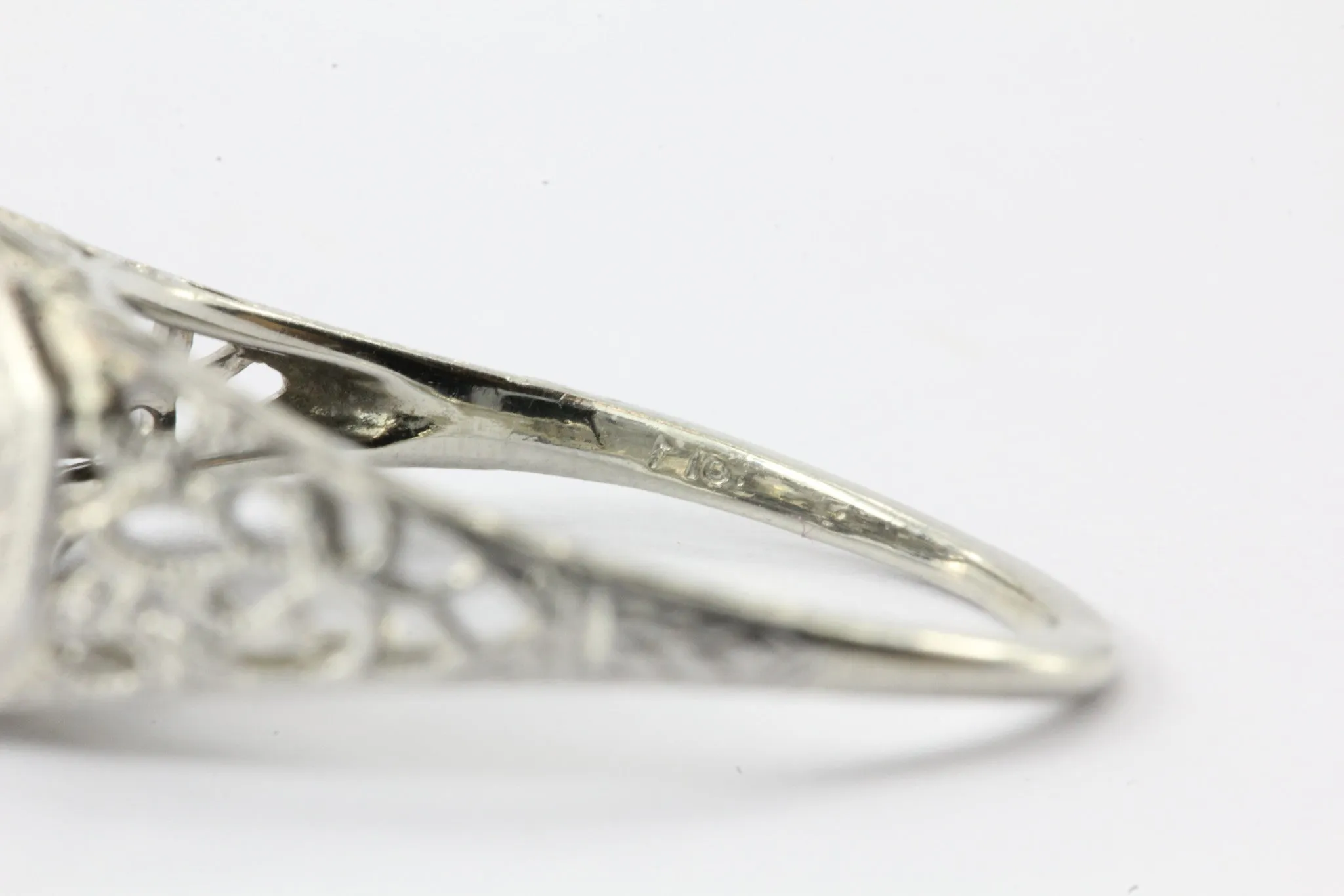 Antique Art Nouveau 18K White Gold & Platinum 3 Stone Diamond Engagement Ring