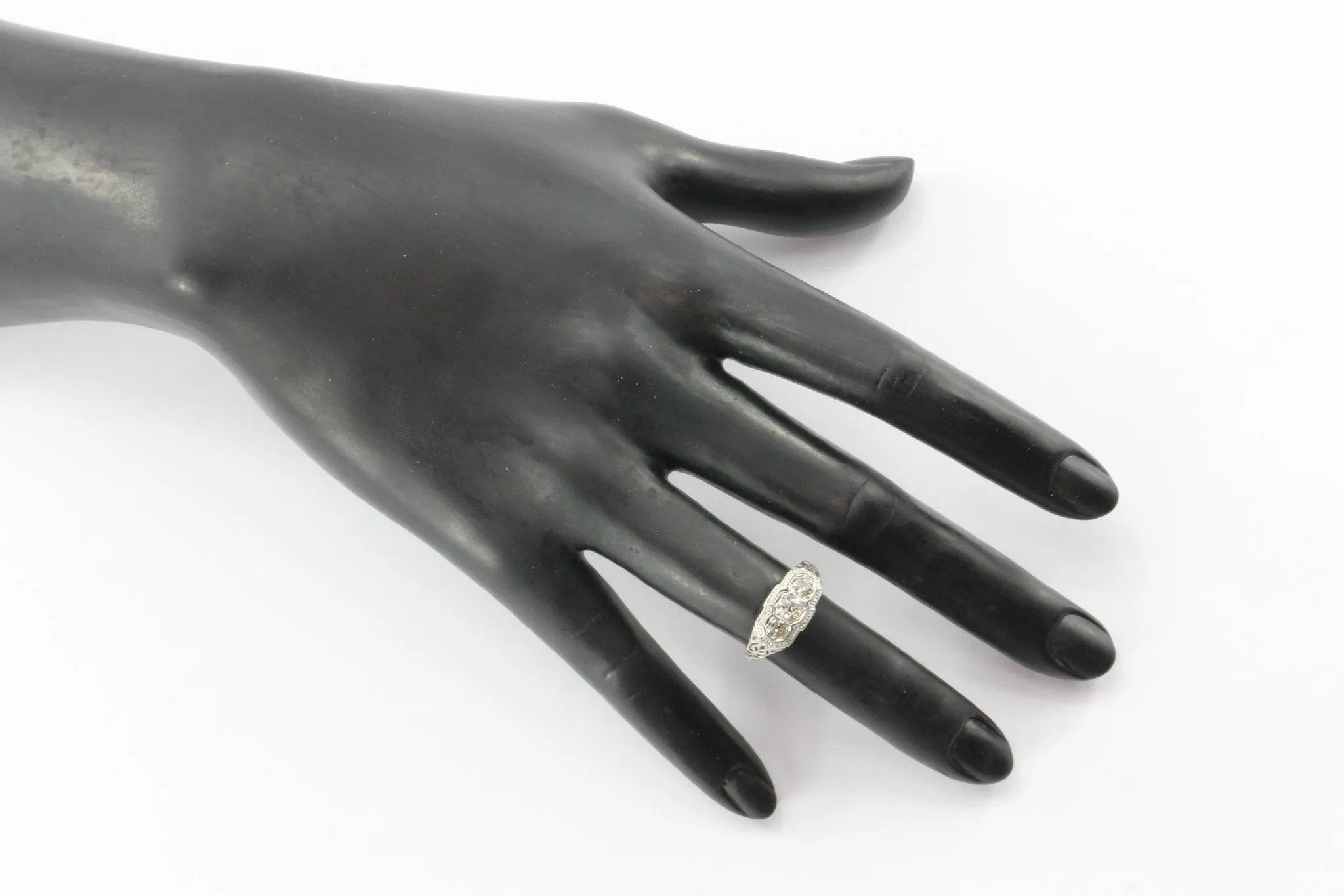 Antique Art Nouveau 18K White Gold & Platinum 3 Stone Diamond Engagement Ring