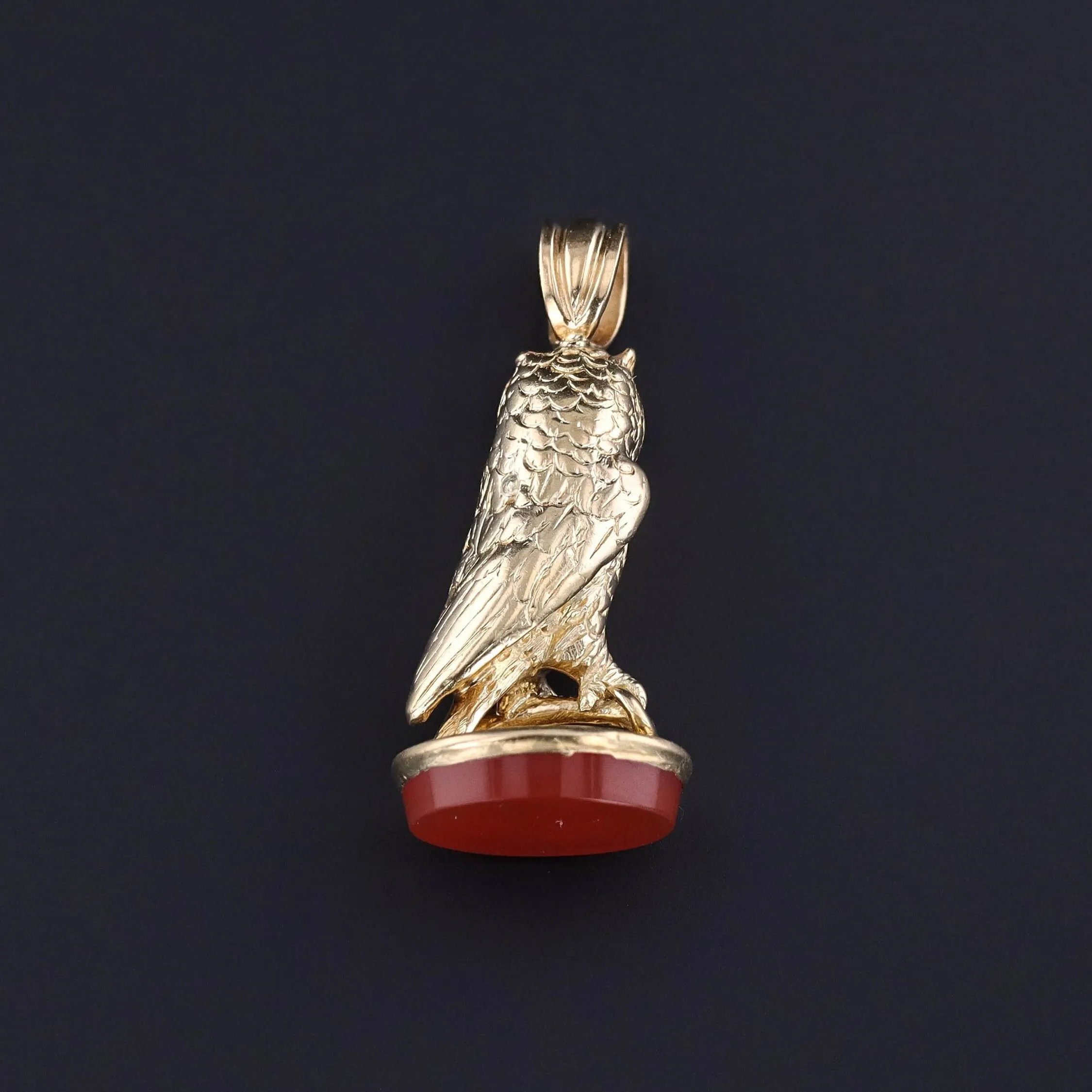 Antique Carnelian Owl Fob of 18k Gold
