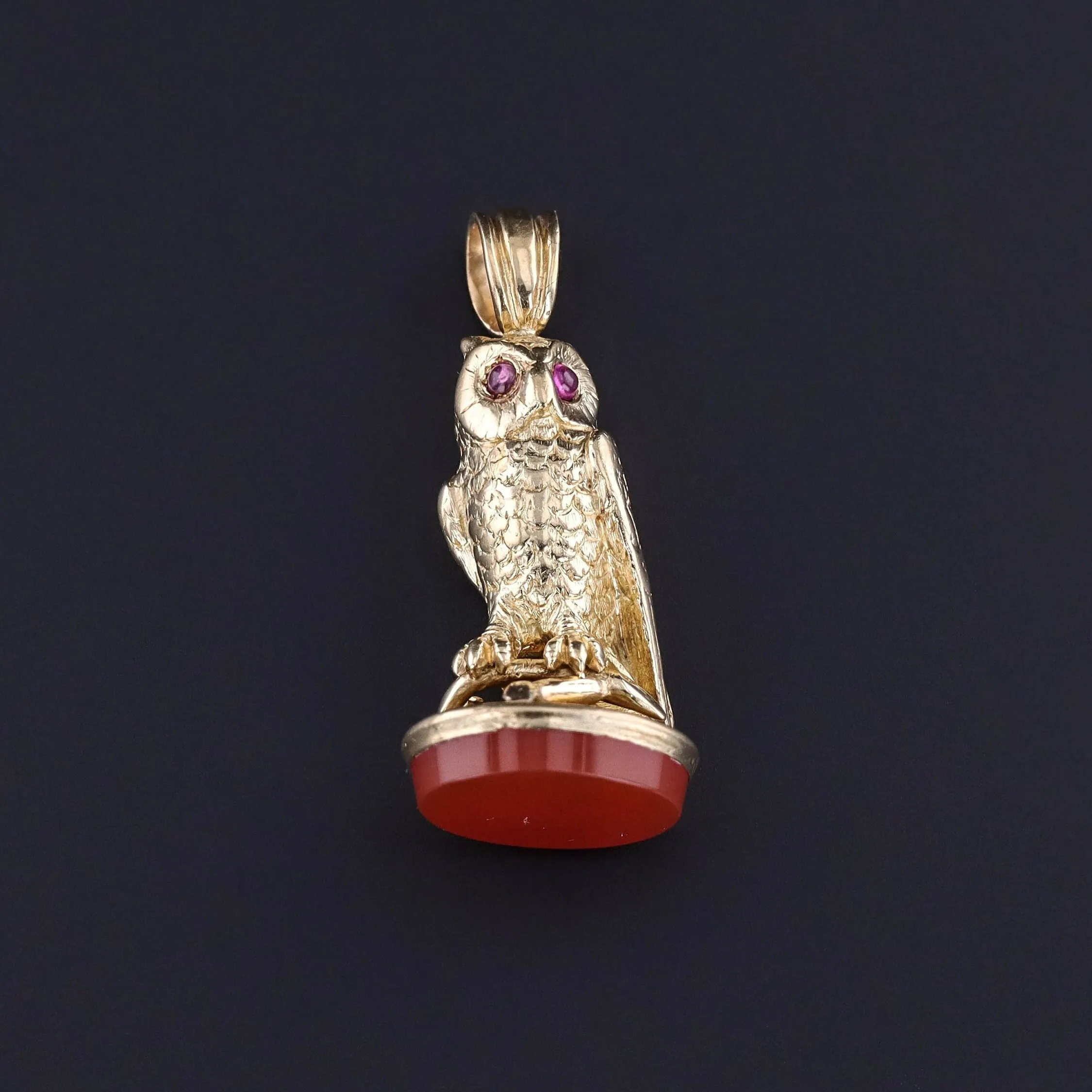 Antique Carnelian Owl Fob of 18k Gold