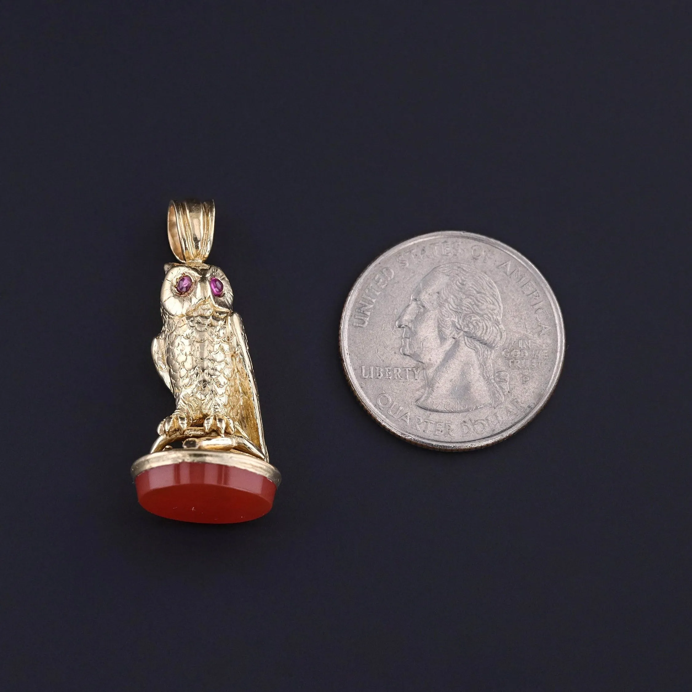 Antique Carnelian Owl Fob of 18k Gold