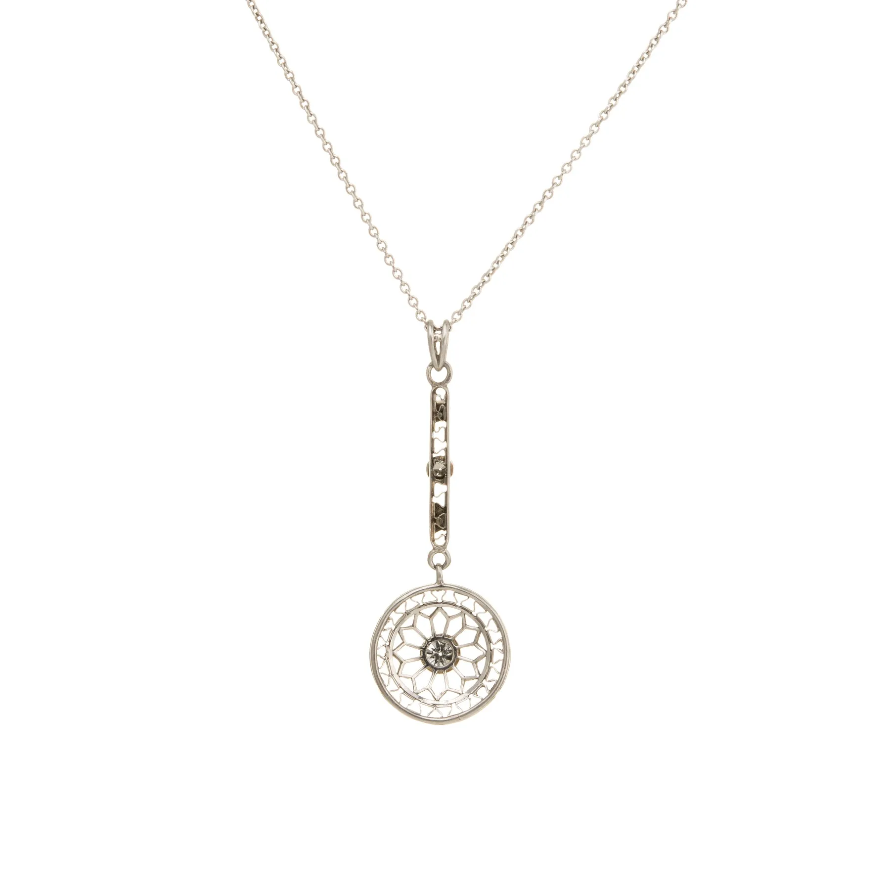 Antique Edwardian Diamond Pendant Necklace Platinum Pearl 14k Gold Vintage Fine