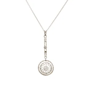 Antique Edwardian Diamond Pendant Necklace Platinum Pearl 14k Gold Vintage Fine
