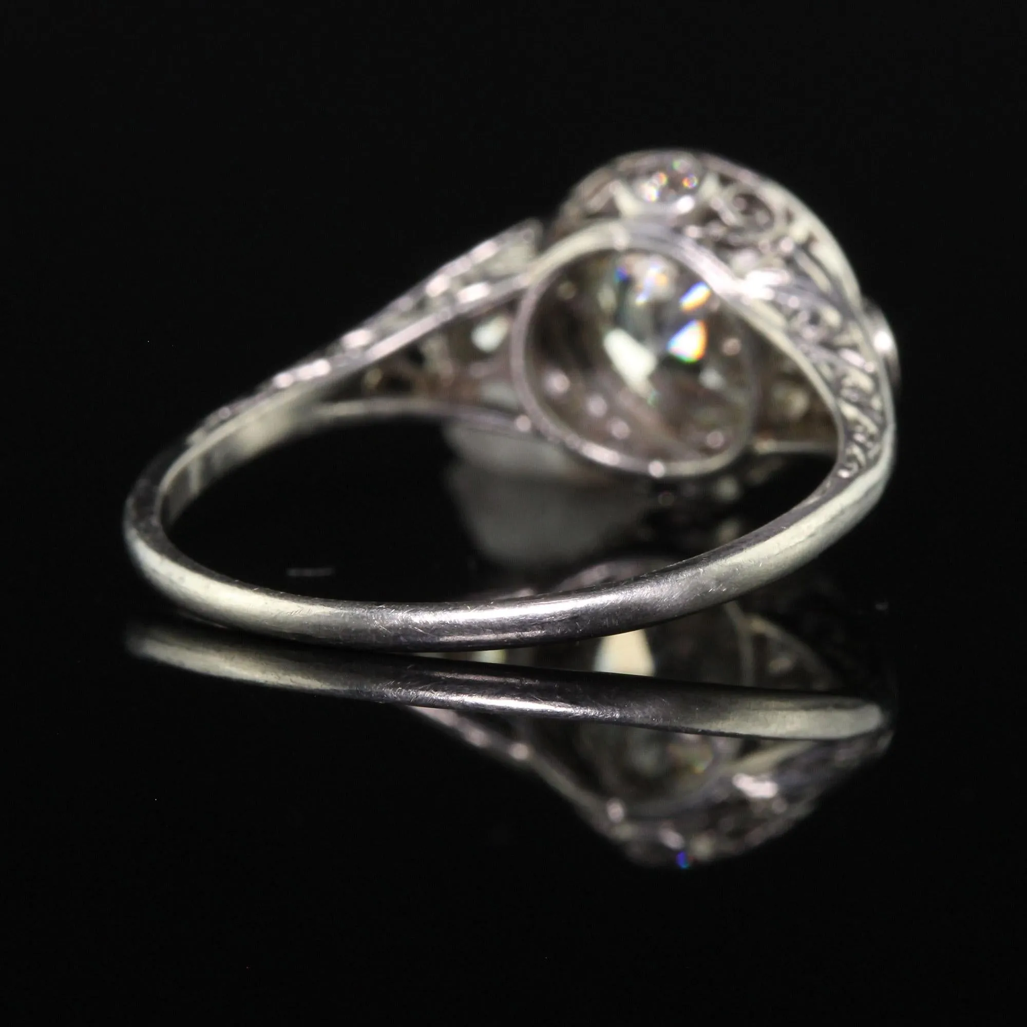 Antique Edwardian Platinum Old European Diamond Filigree Engagement Ring - GIA