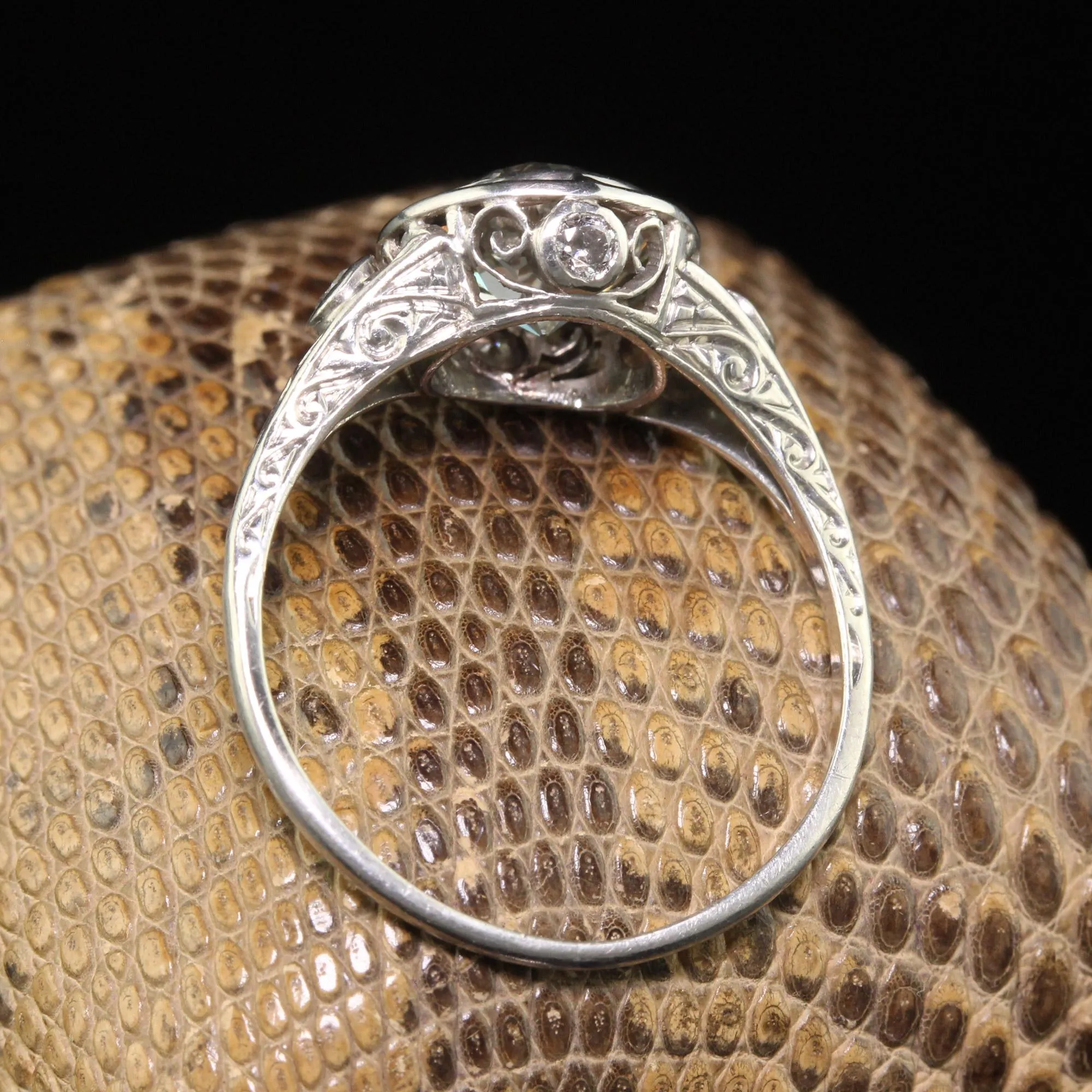 Antique Edwardian Platinum Old European Diamond Filigree Engagement Ring - GIA