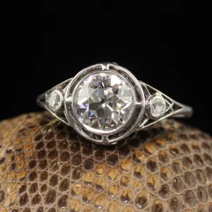 Antique Edwardian Platinum Old European Diamond Filigree Engagement Ring - GIA
