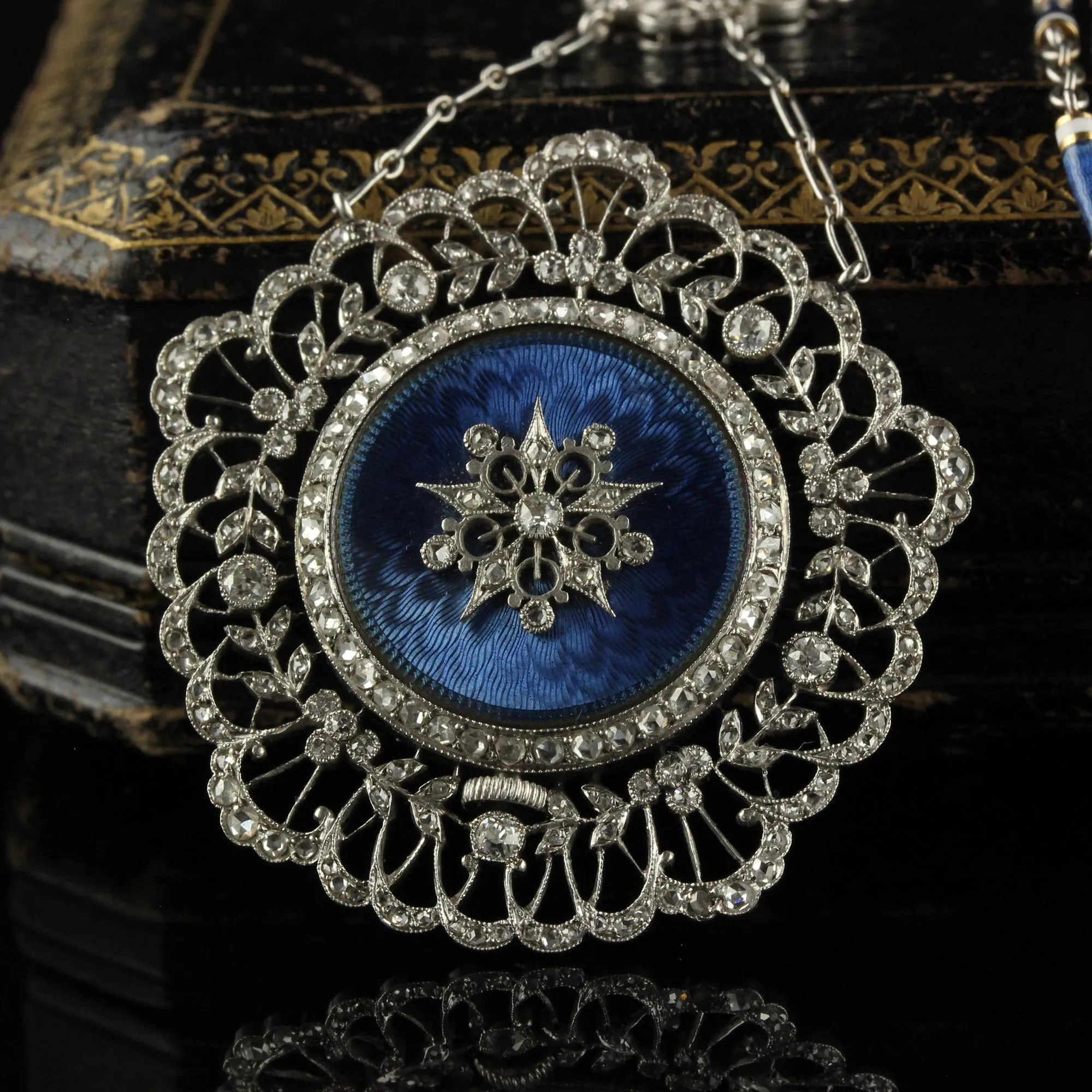 Antique Edwardian Tiffany Co Diamond Enamel Filigree Guilloche Watch Necklace