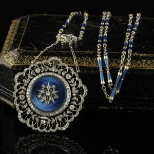 Antique Edwardian Tiffany Co Diamond Enamel Filigree Guilloche Watch Necklace
