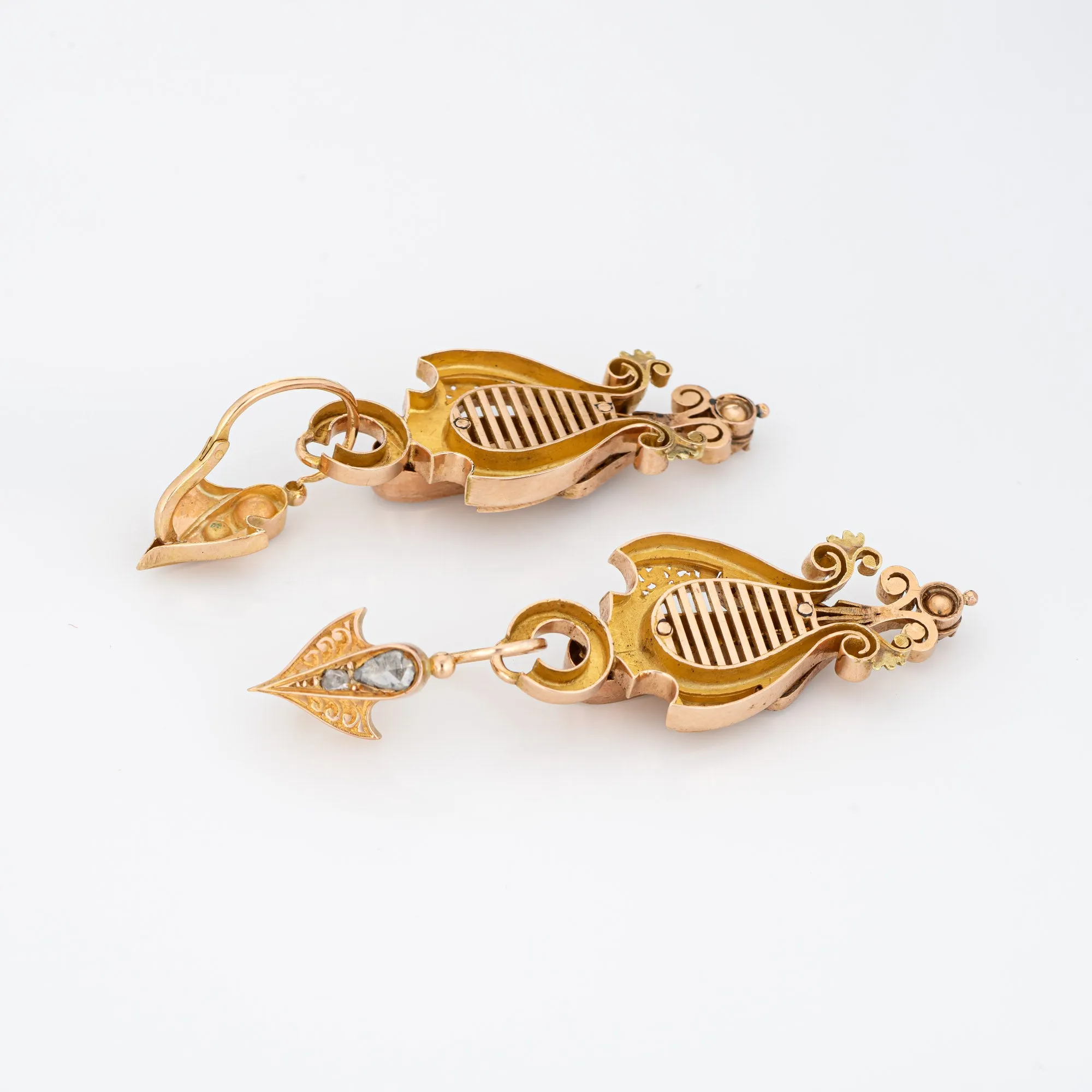 Antique Victorian 2ct Diamond Earrings 14k Yellow Gold Long 2" Drops Day Night