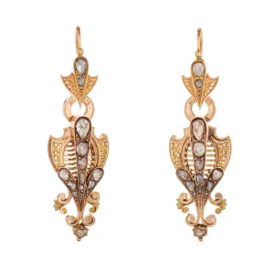 Antique Victorian 2ct Diamond Earrings 14k Yellow Gold Long 2" Drops Day Night