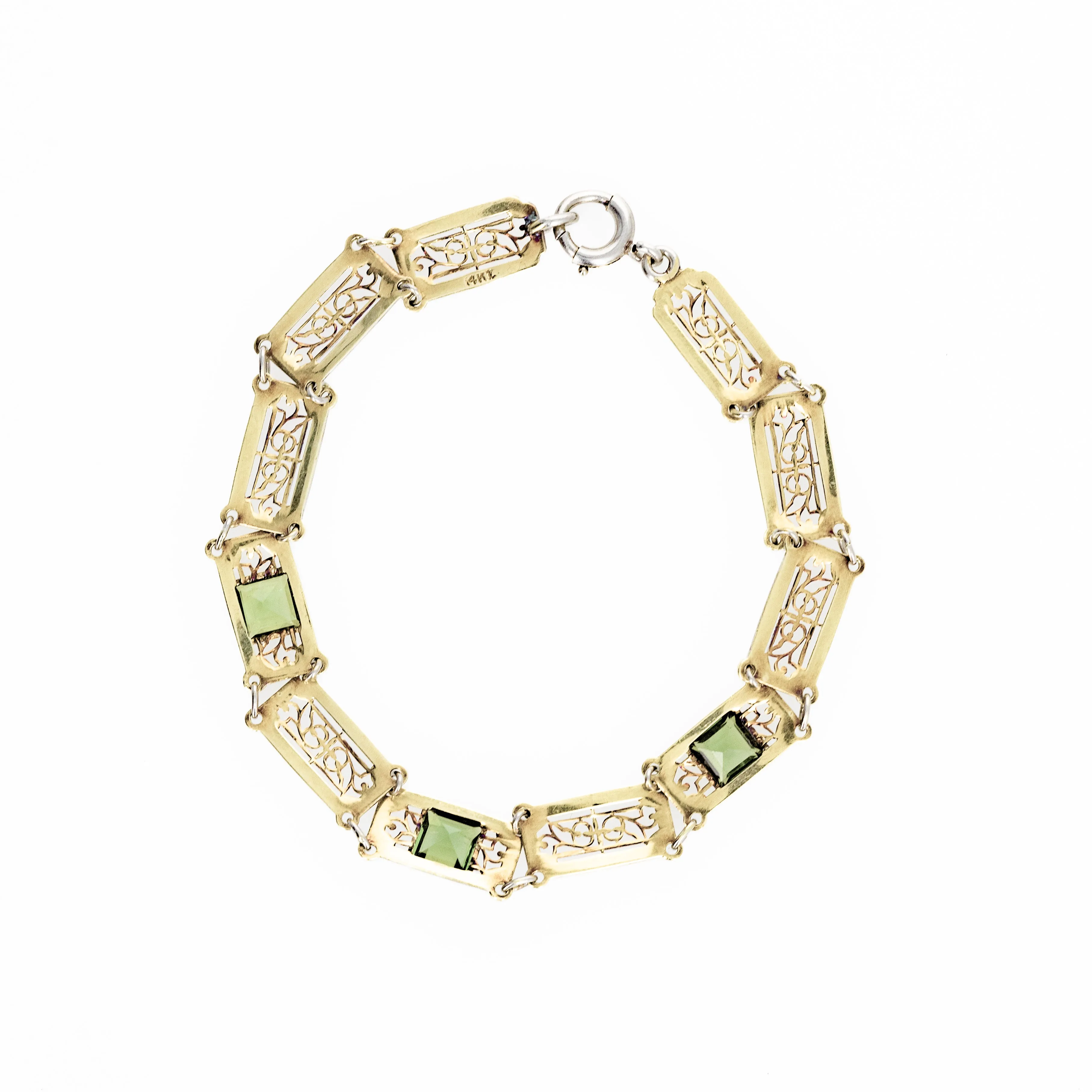 Art Deco 1.30 Carat Green Tourmaline Filigree Bracelet