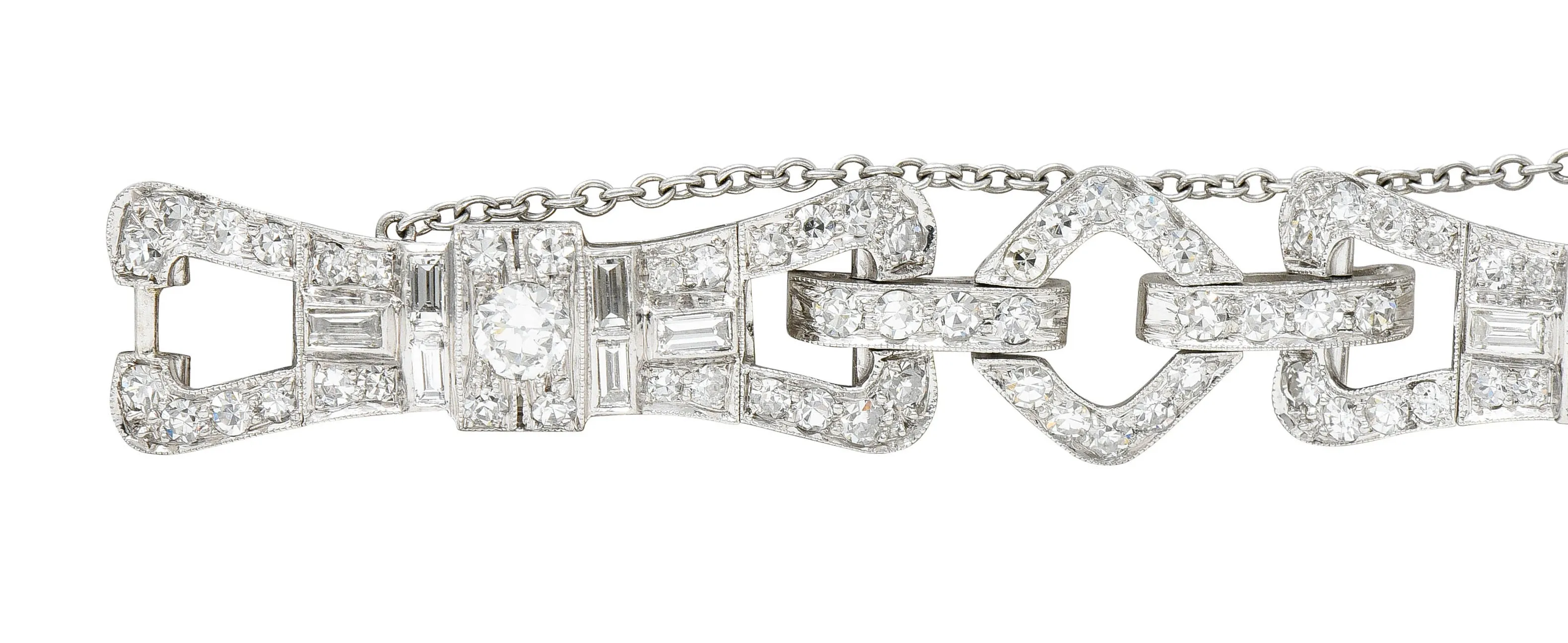 Art Deco 6.15 CTW Diamond Platinum Buckle Link Bracelet