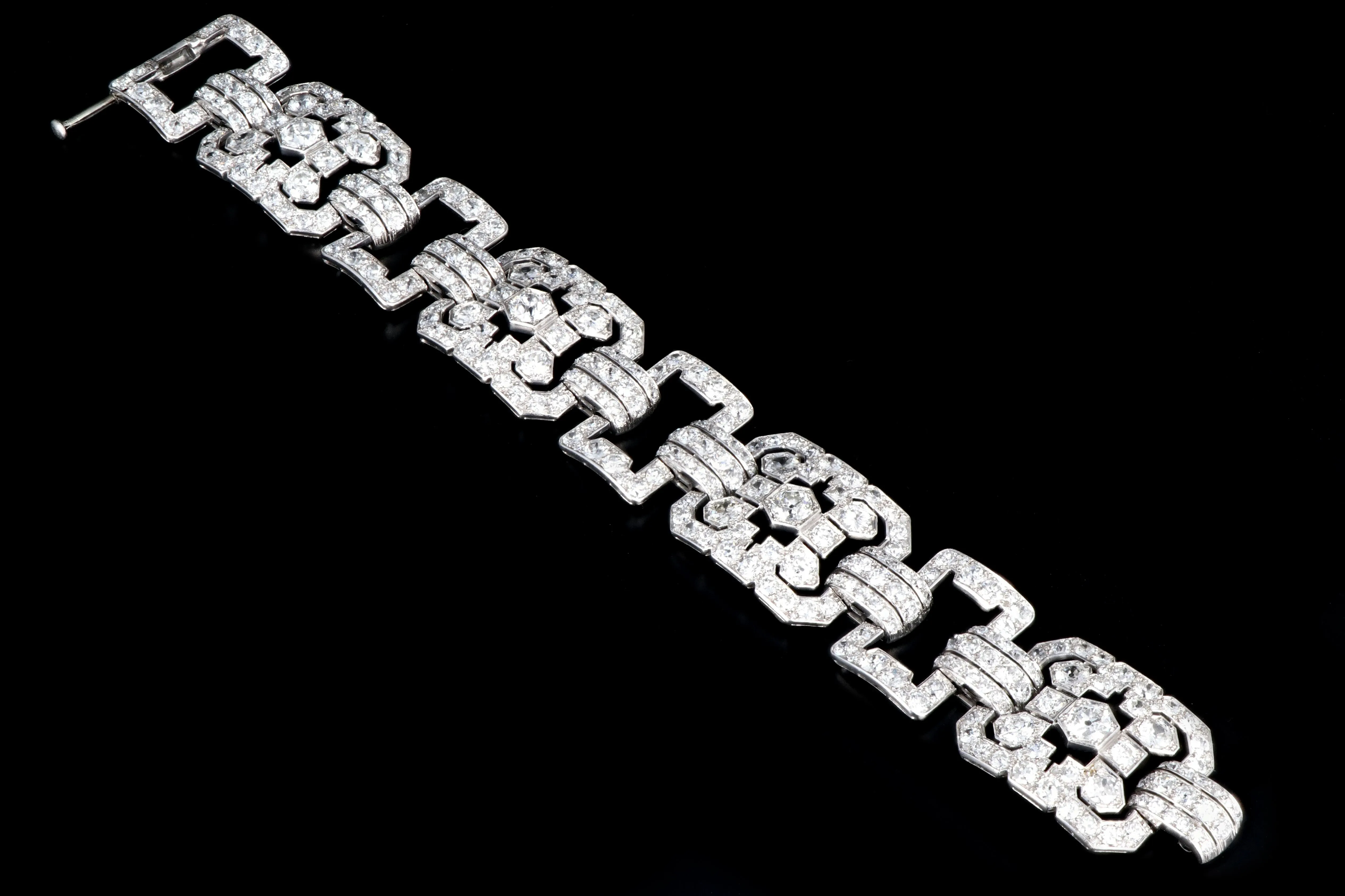 Art Deco Platinum 20 Carat Old European Cut Diamond Bracelet