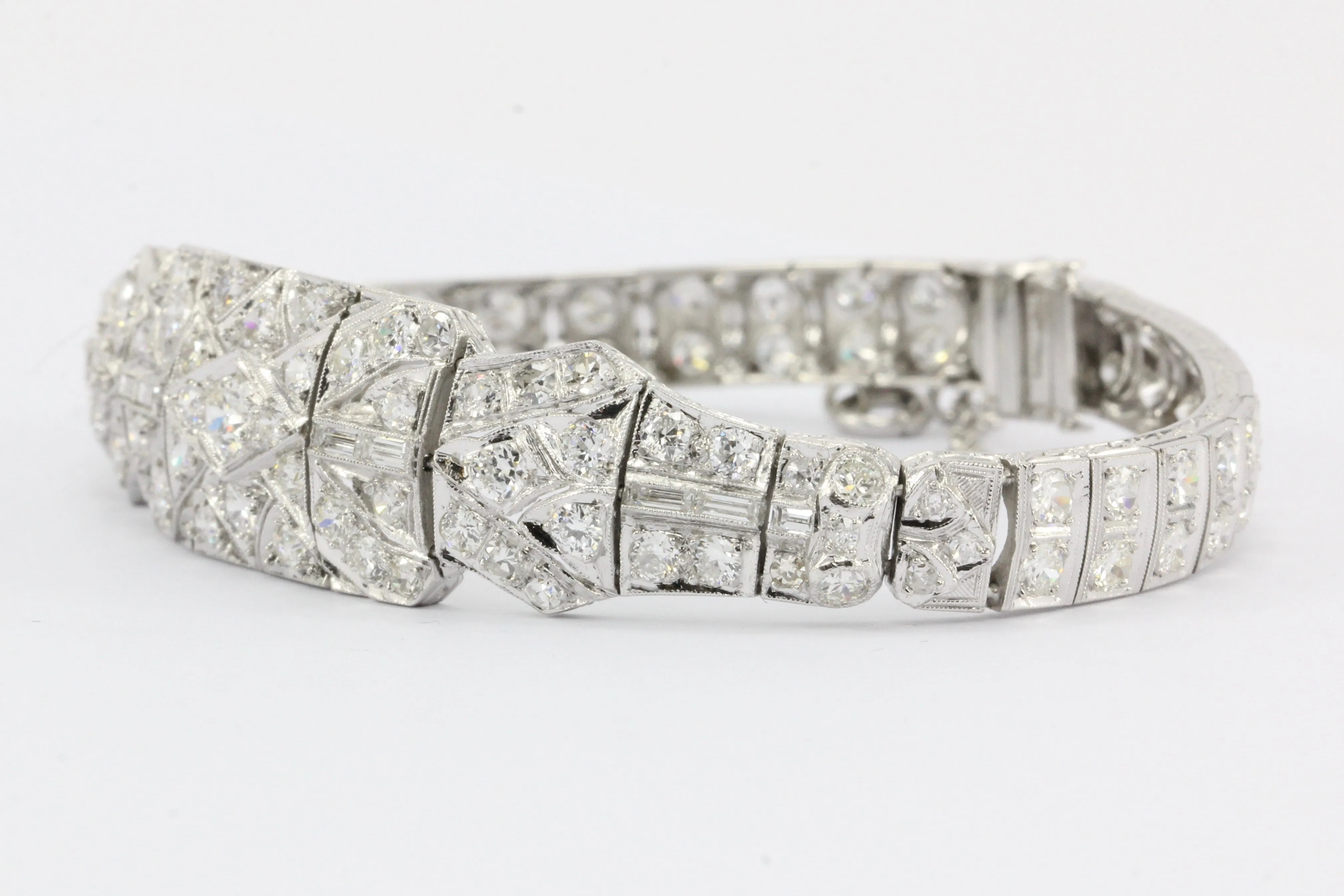 Art Deco Platinum Old European Cut Diamond Tennis Bracelet c.1920's