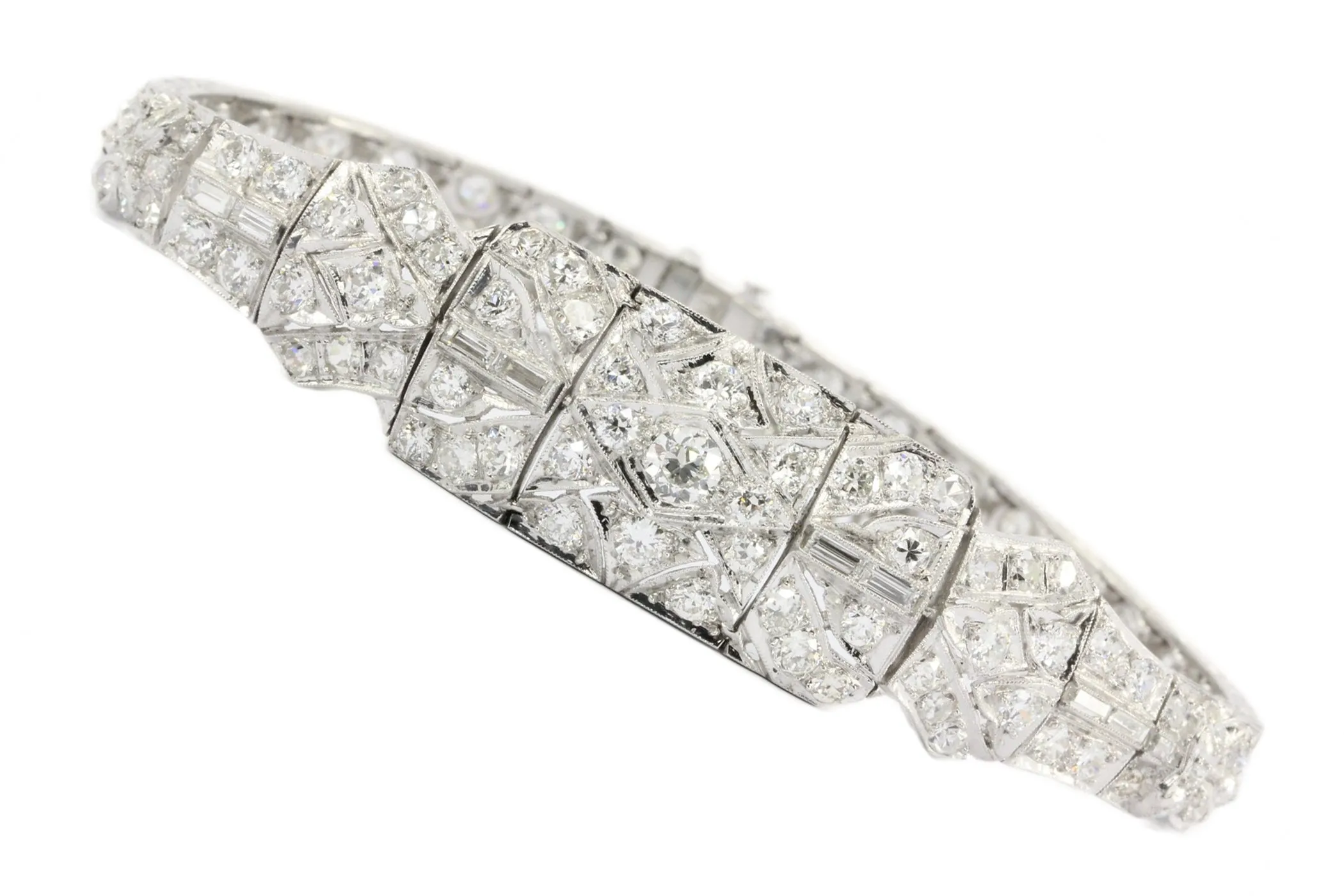 Art Deco Platinum Old European Cut Diamond Tennis Bracelet c.1920's