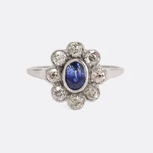 Art Deco Sapphire & Diamond Flower Cluster Ring
