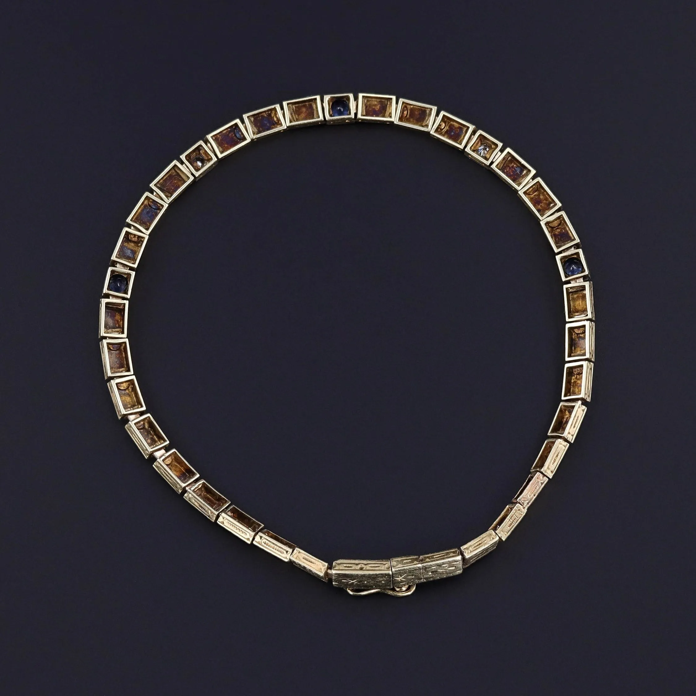 Art Deco Sapphire & Diamond Line Bracelet of 14k Gold
