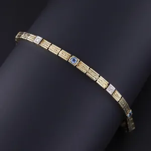 Art Deco Sapphire & Diamond Line Bracelet of 14k Gold