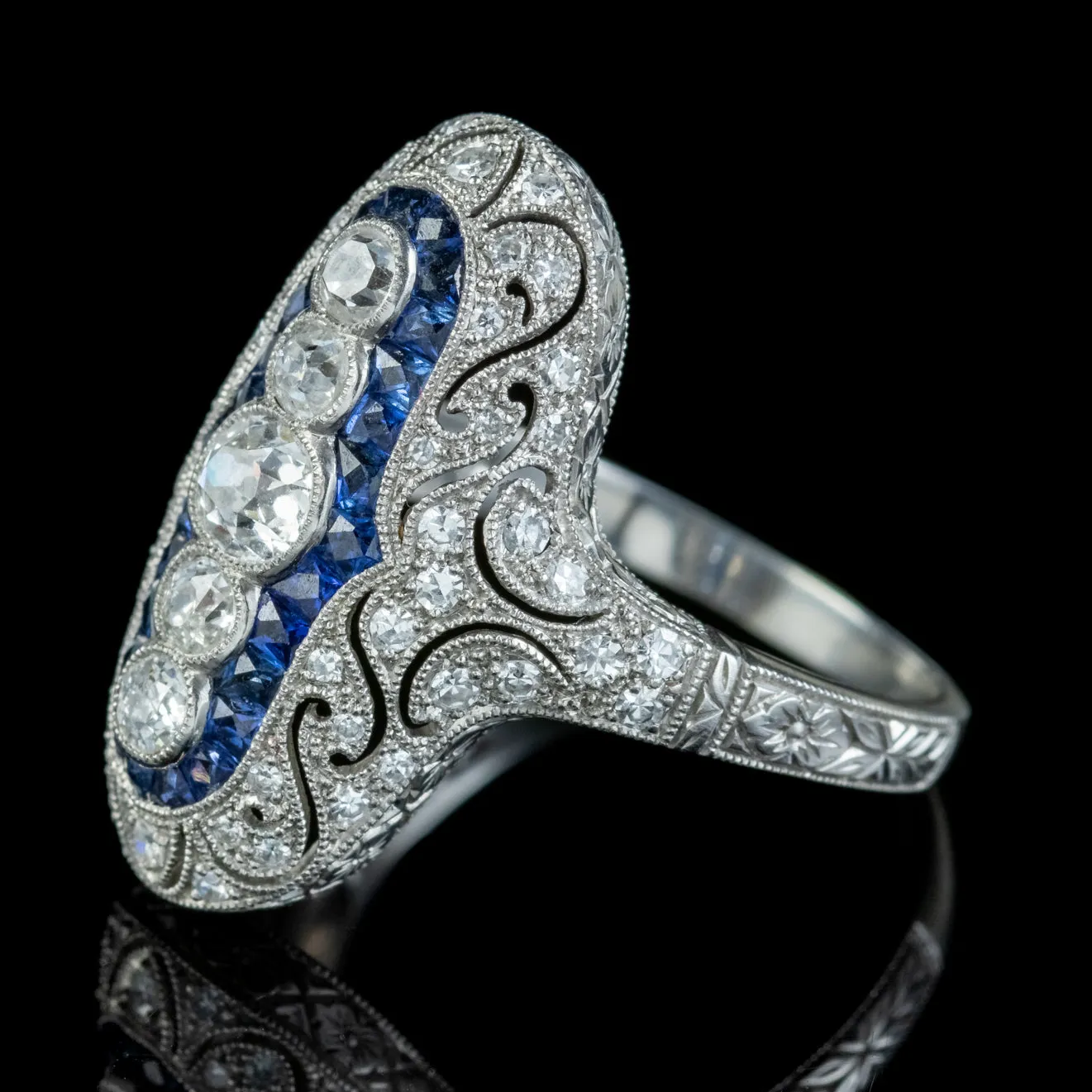 Art Deco Style Sapphire Diamond Cluster Ring 1.50ct Of Diamond