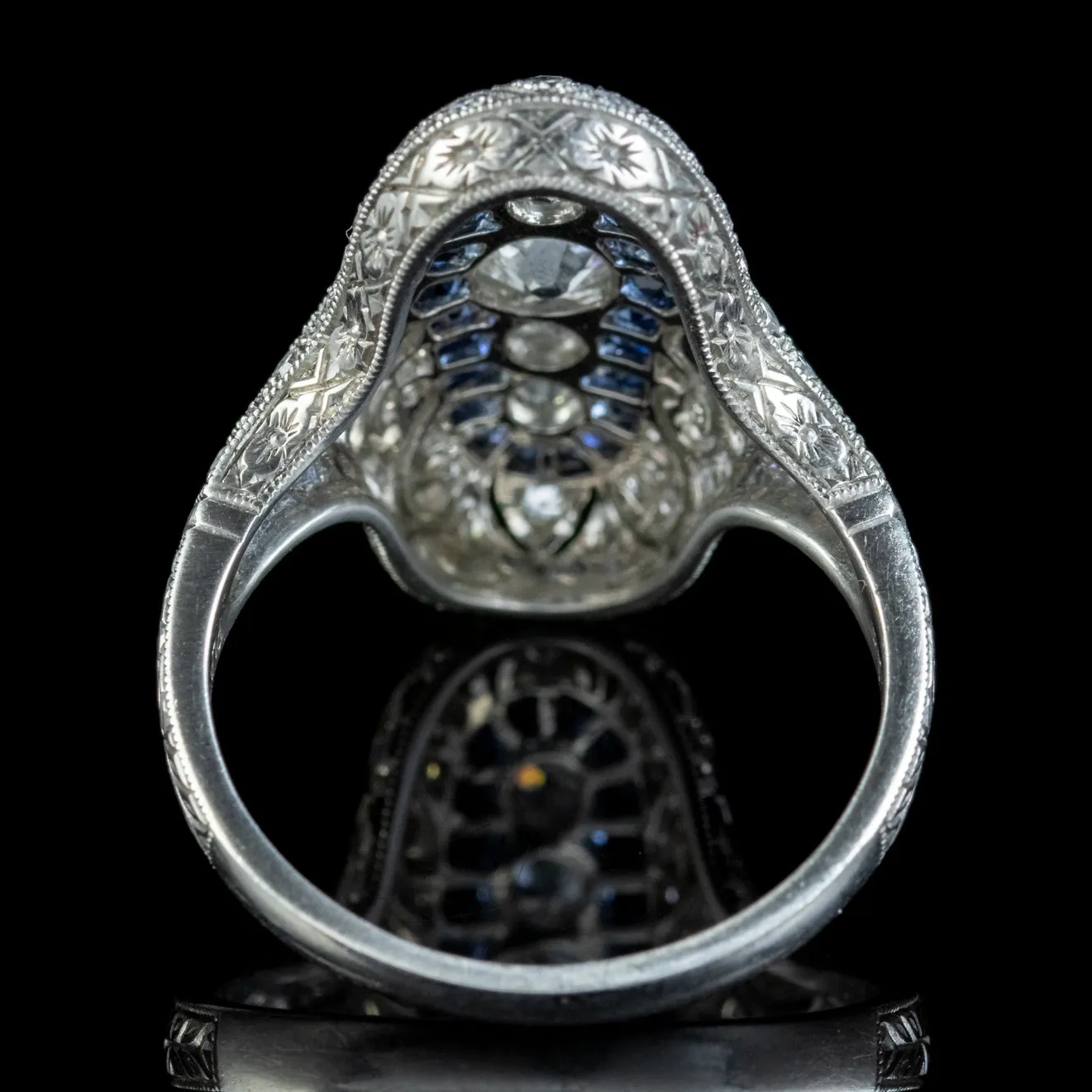 Art Deco Style Sapphire Diamond Cluster Ring 1.50ct Of Diamond