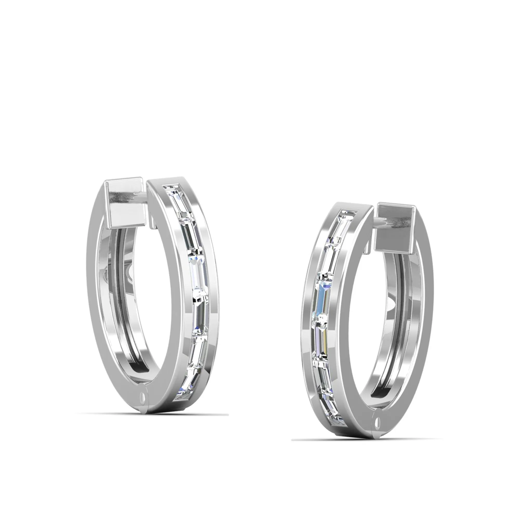Baguette Cut Diamond Hoop Earrings