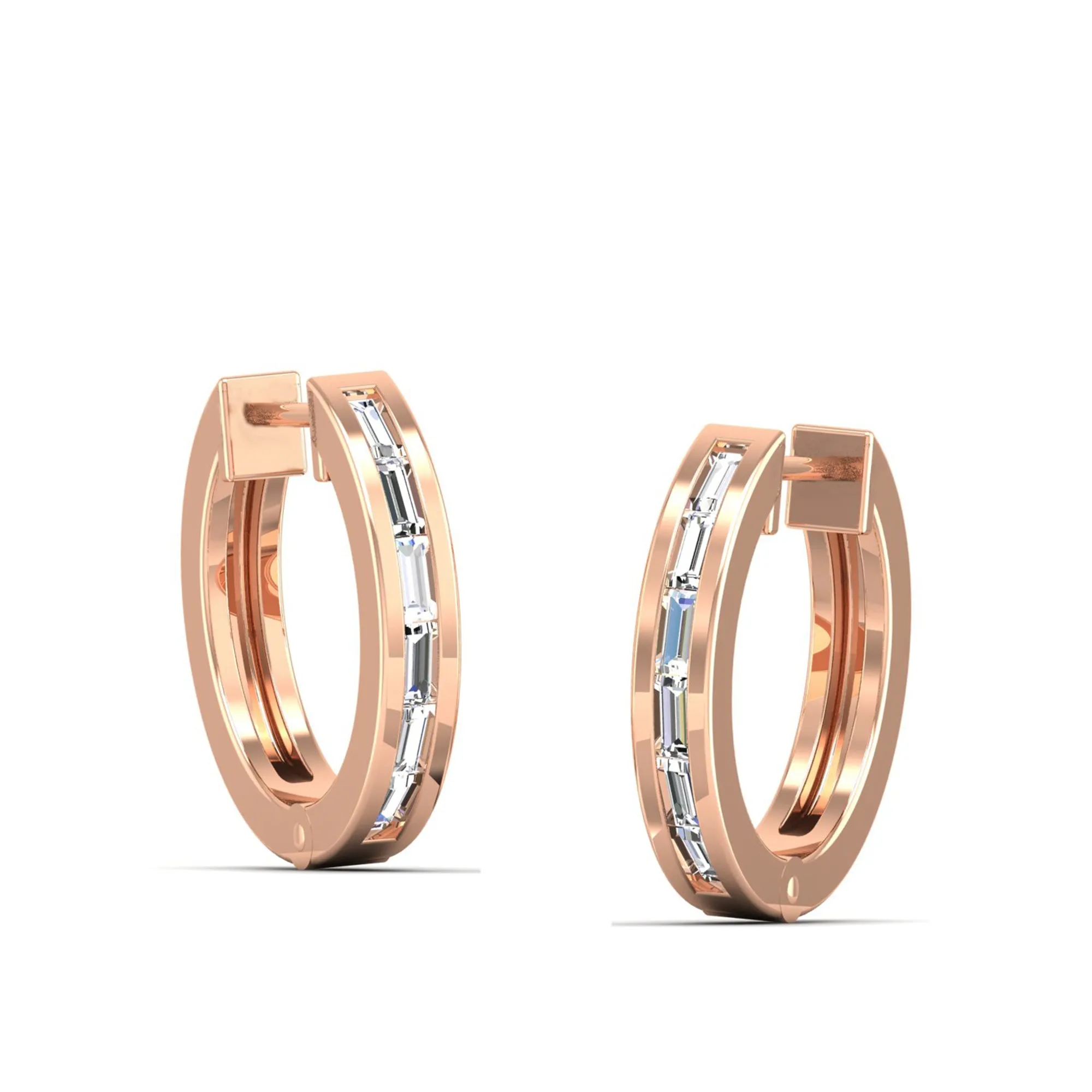 Baguette Cut Diamond Hoop Earrings