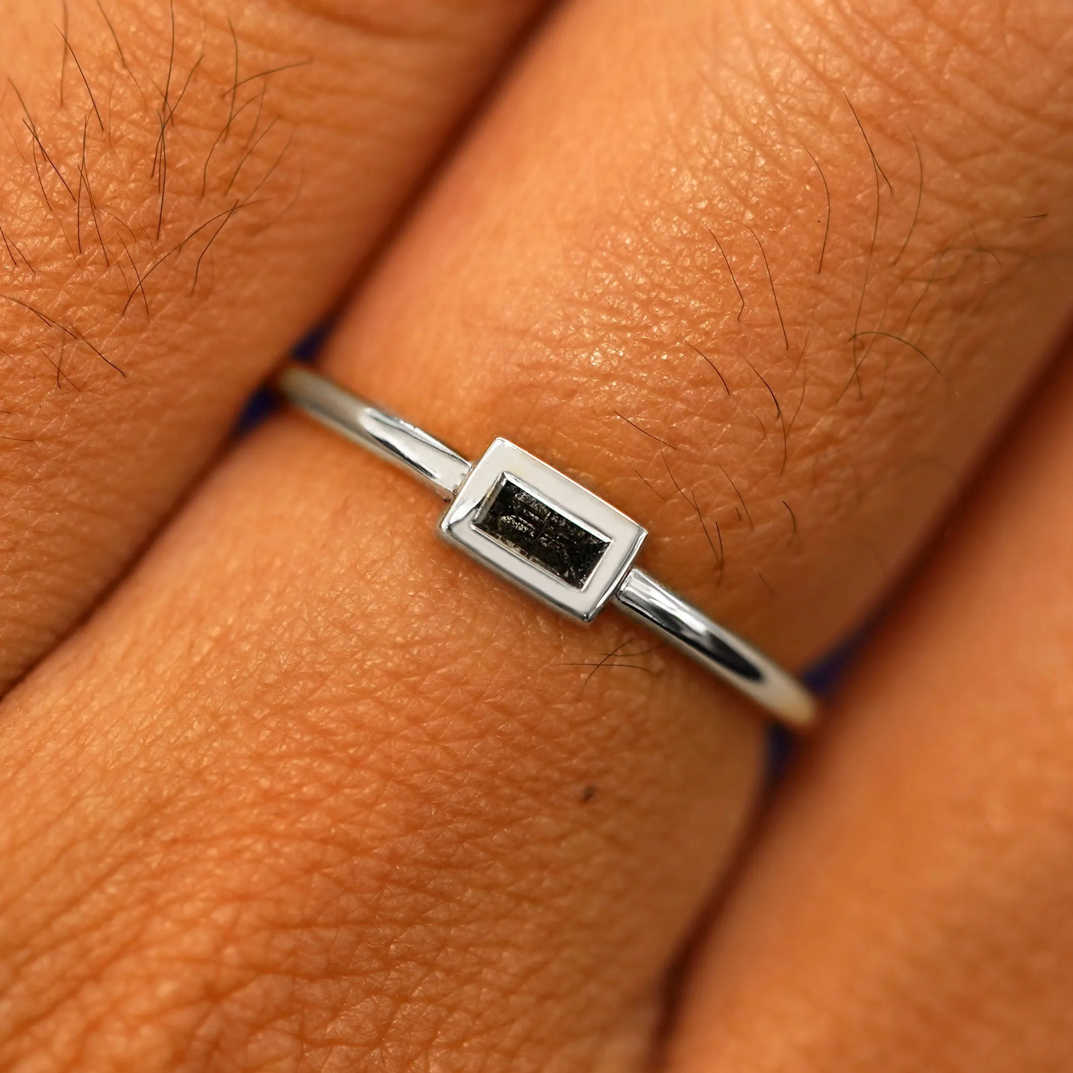 Baguette Salt and Pepper Diamond Ring