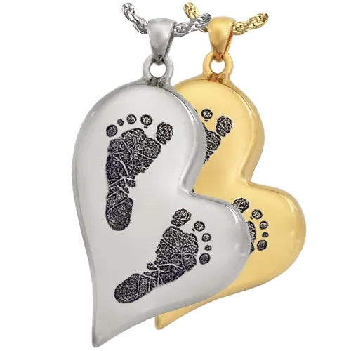 B&B Teardrop Heart 2 Footprints Pendant