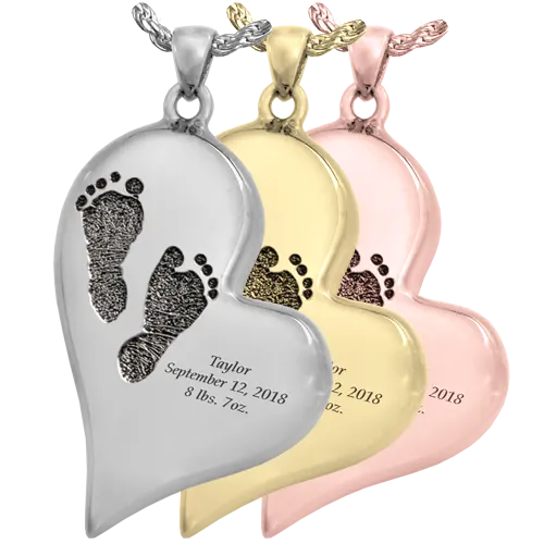 B&B Teardrop Heart 2 Footprints Pendant