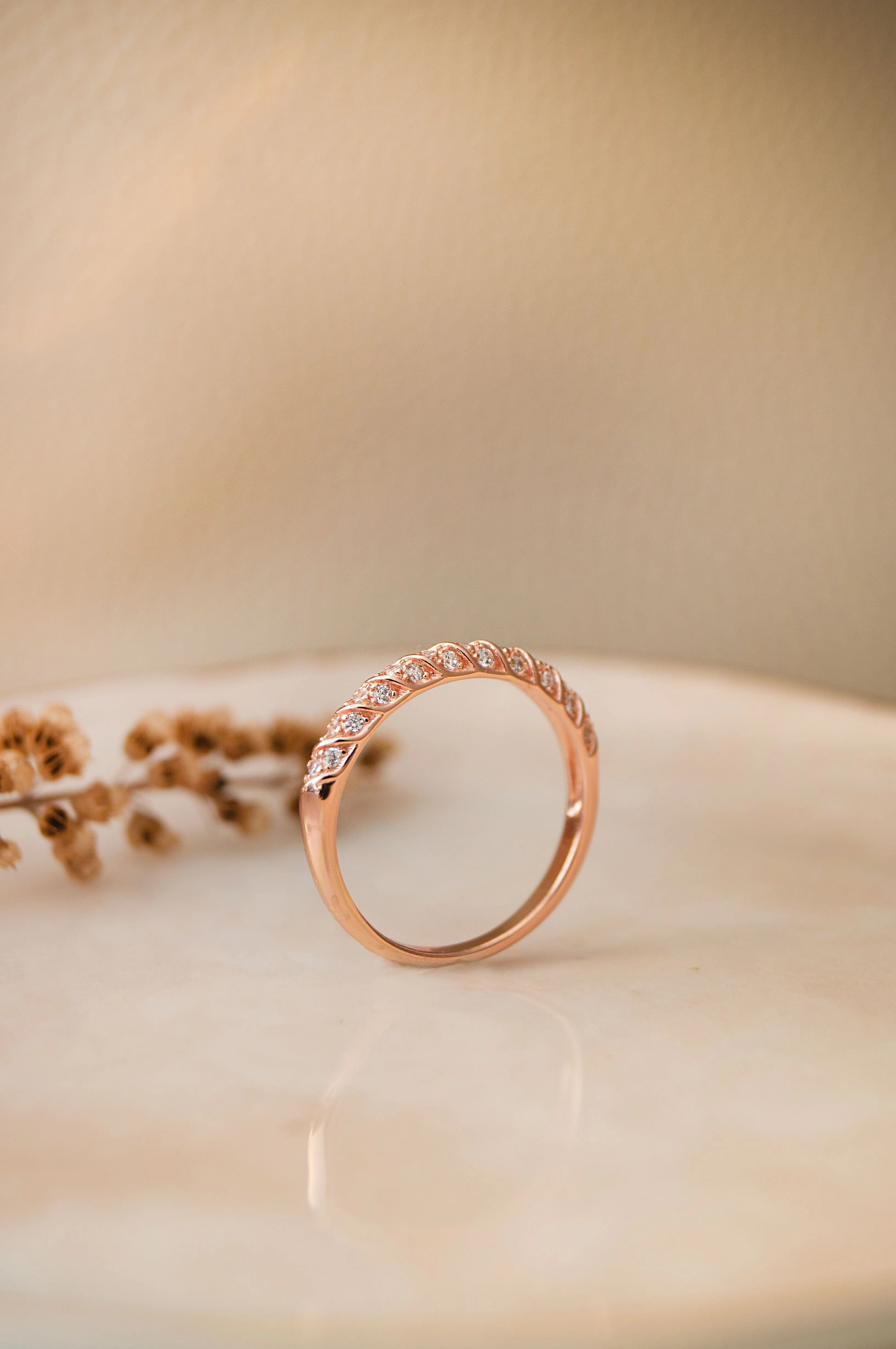 Band With A Twisted Trail Rose Gold Plated Sterling Silver Ring