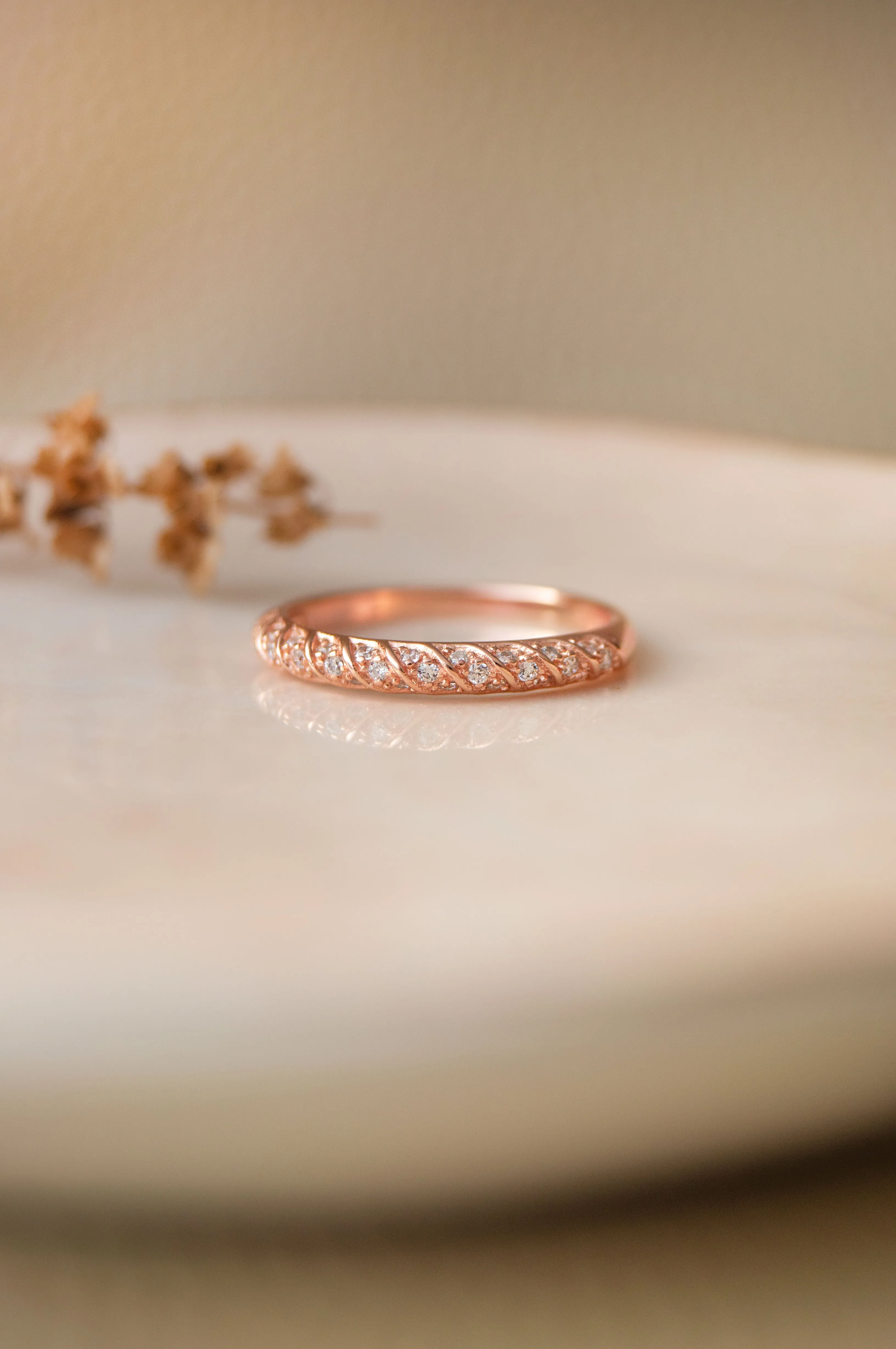 Band With A Twisted Trail Rose Gold Plated Sterling Silver Ring