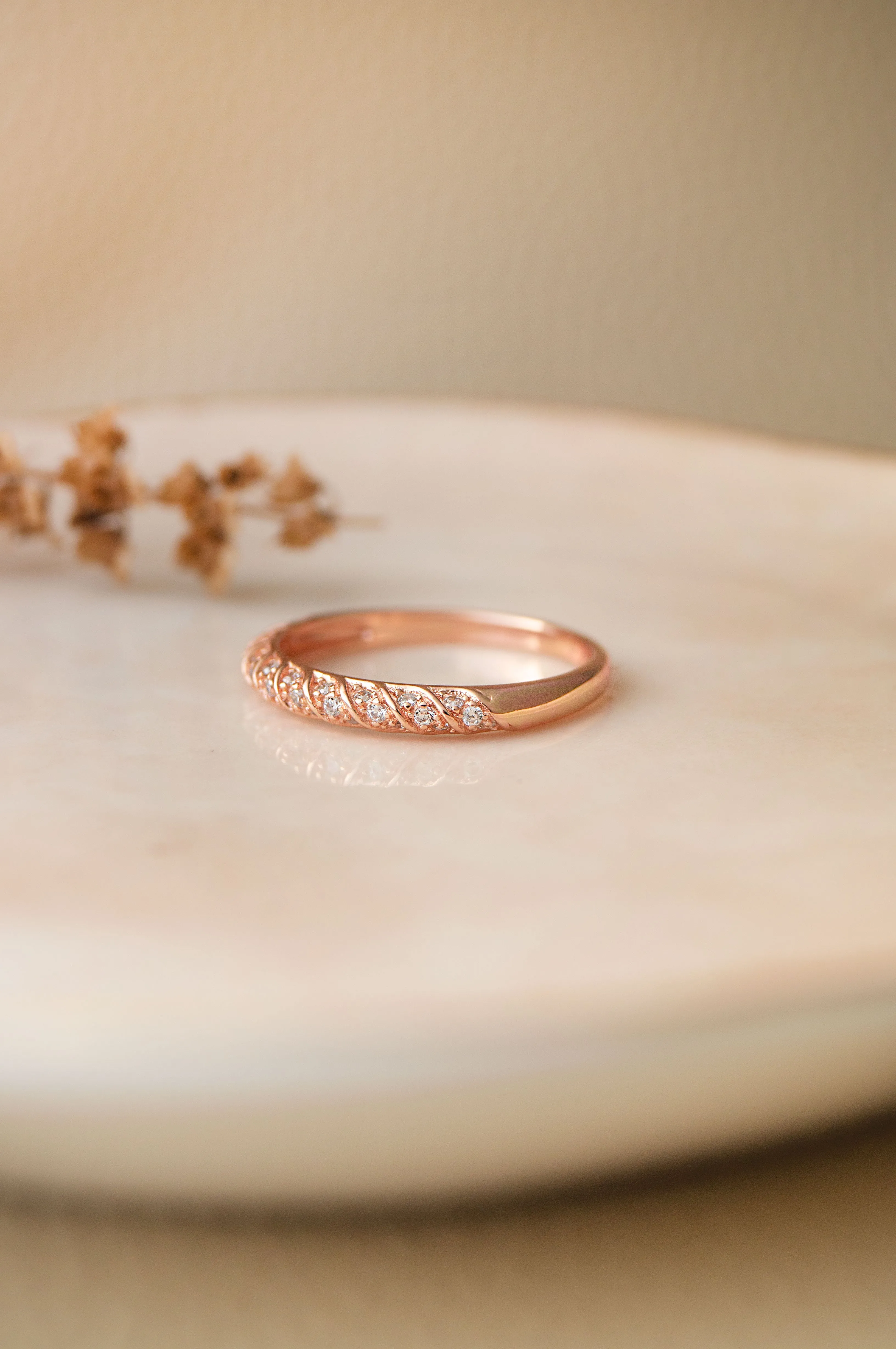 Band With A Twisted Trail Rose Gold Plated Sterling Silver Ring