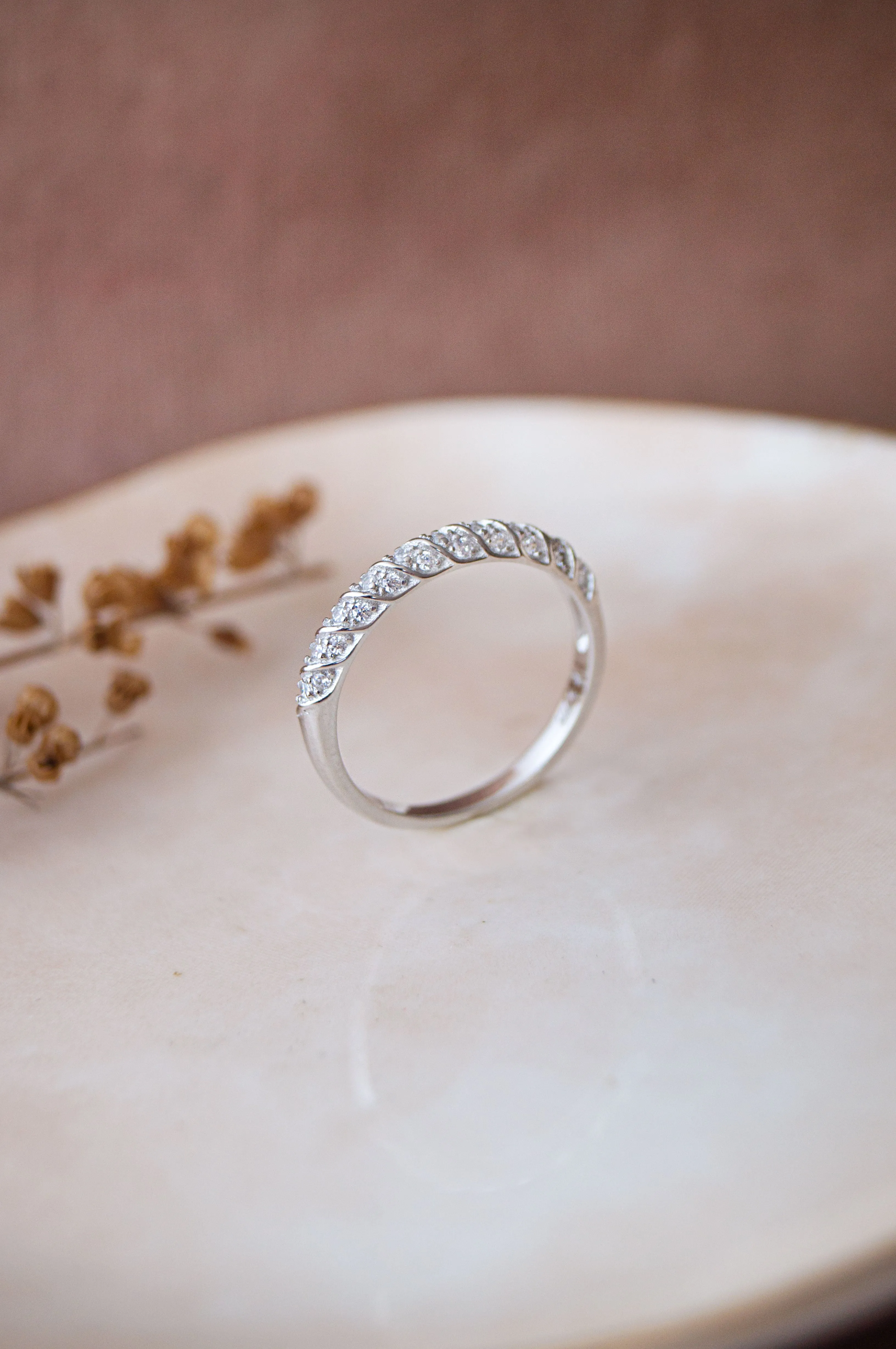 Band With A Twisted Trail Rose Gold Plated Sterling Silver Ring