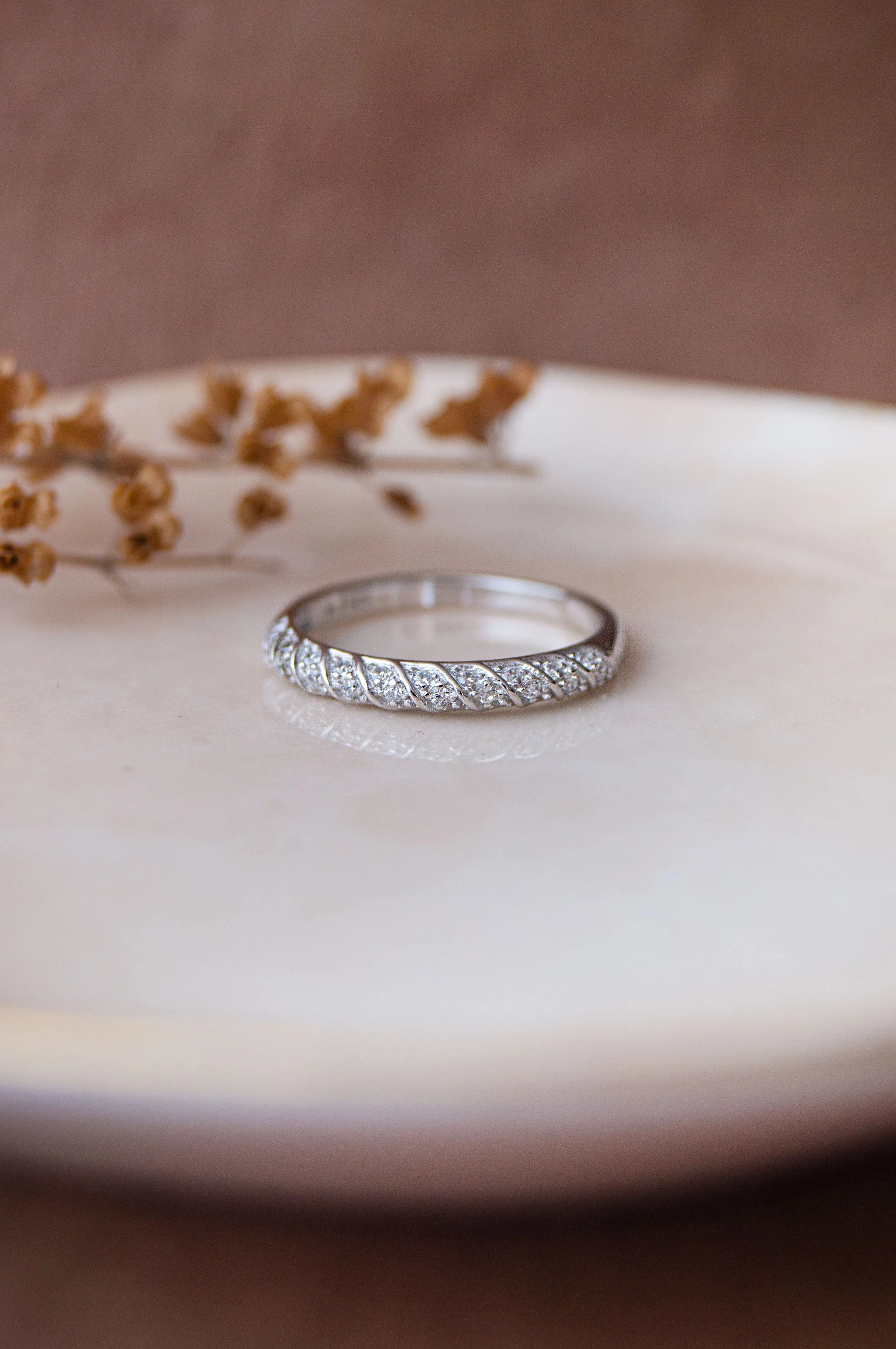 Band With A Twisted Trail Rose Gold Plated Sterling Silver Ring