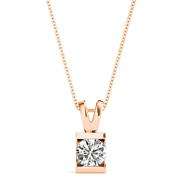 Bar Set Round Diamond Solitaire Necklace Pendant