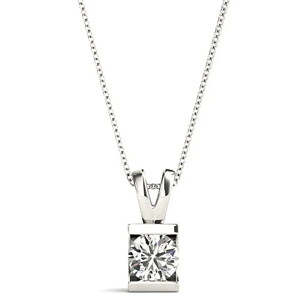 Bar Set Round Diamond Solitaire Necklace Pendant
