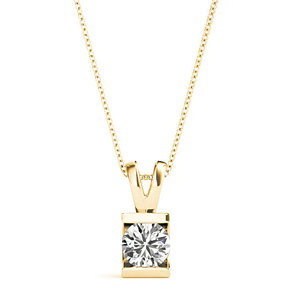 Bar Set Round Diamond Solitaire Necklace Pendant