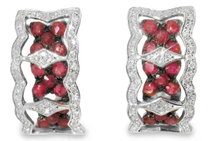 Beautiful 14K Pink Rose Gold Diamond Ruby Flower Huggie Earrings