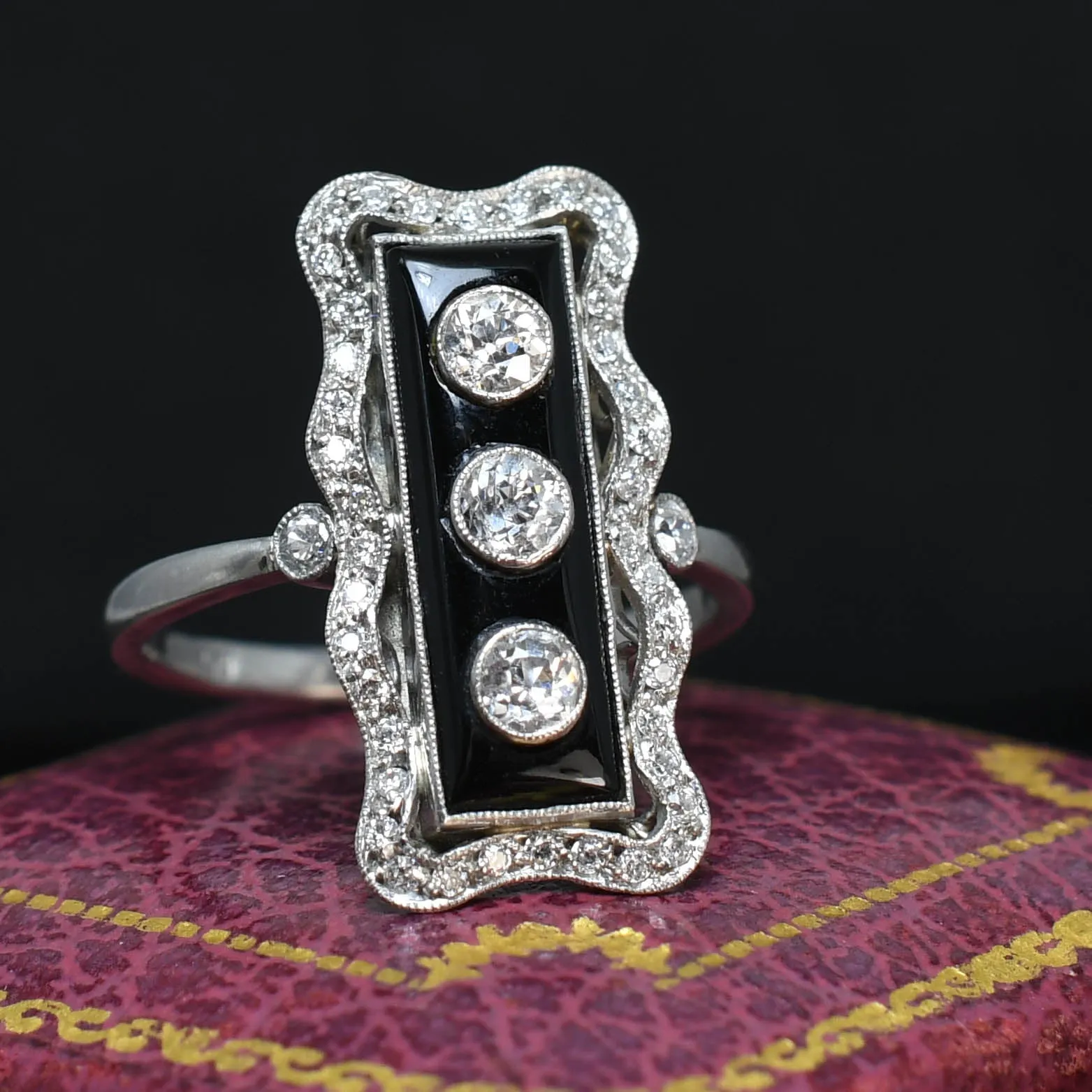 Belle Époque Onyx & Diamond Panel Halo Ring