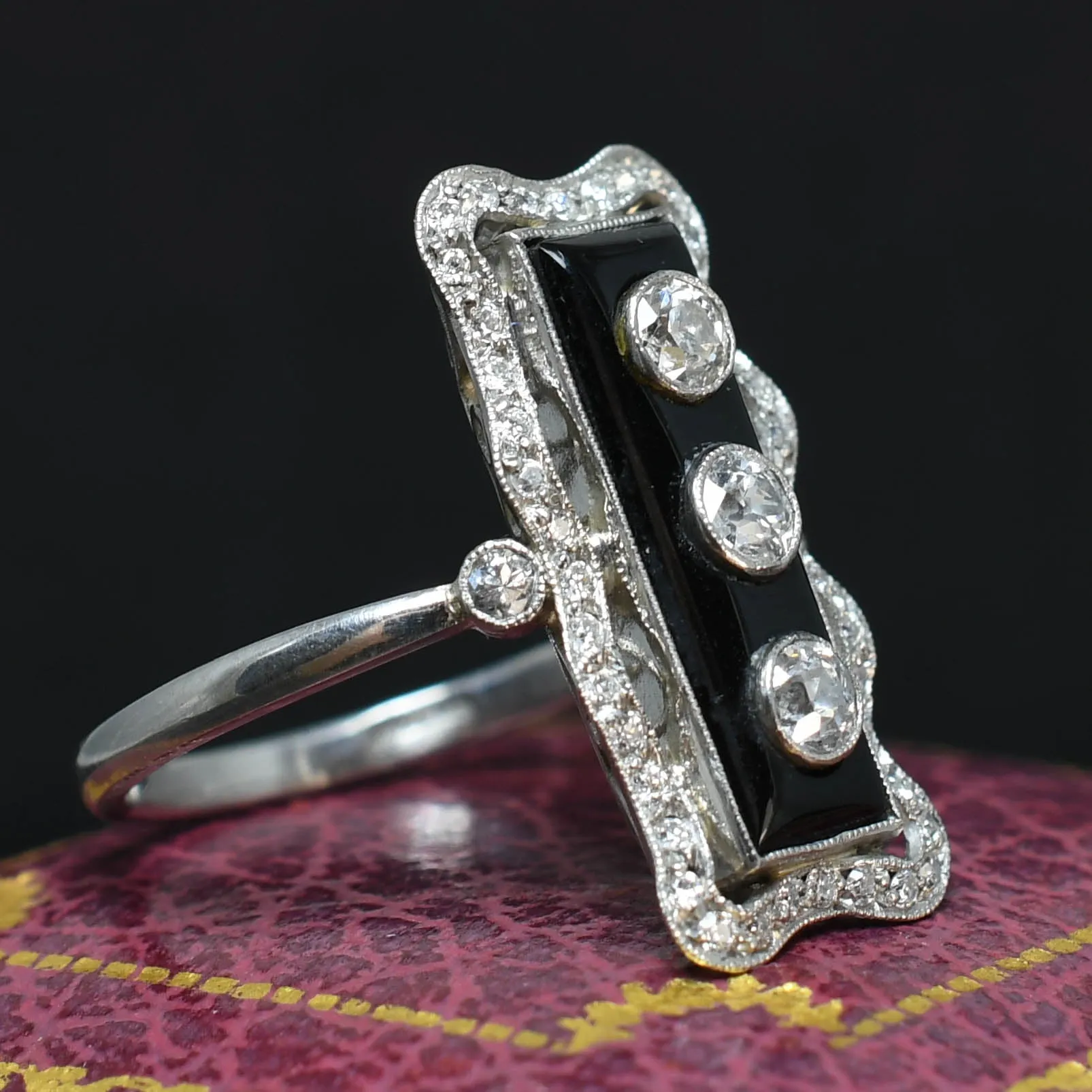 Belle Époque Onyx & Diamond Panel Halo Ring