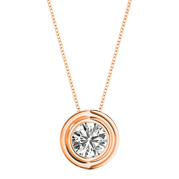 Bezel Set Round Diamond Solitaire Necklace Pendant