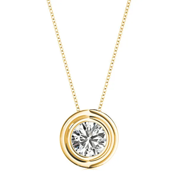 Bezel Set Round Diamond Solitaire Necklace Pendant